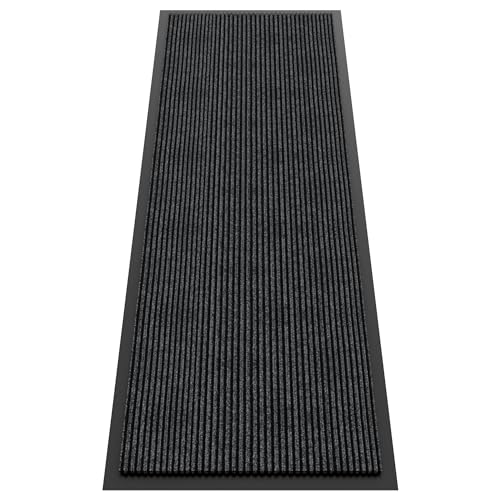 Front Door Mat Outside Entrance (Dark Grey Striped / 3' x 10' (Rectangular))
