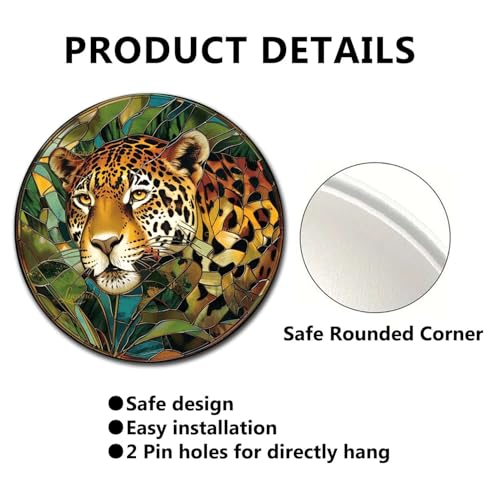 Metal Sign Tin Sign Circular Stained Glass Jaguar Minimalist Wall Art for Garage 12×12 Inches (12×12 Inches / Jaguar-3)