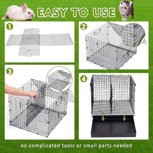 2 Hole Black Rabbit Transport Cage with Divider (Black / 24.0"L x 18.9"W x 4.1"H)