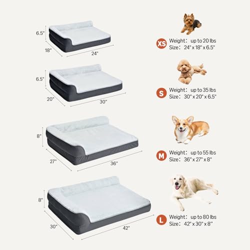 Washable Orthopedic Dog Bed for Large Dogs (L-42"×30"×8" / Light Gray)