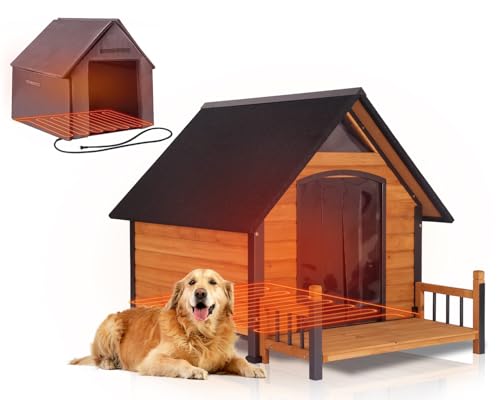 Heated Dog House Outdoor with Heating Pad Weatherproof Large Dog Kennel with Anti