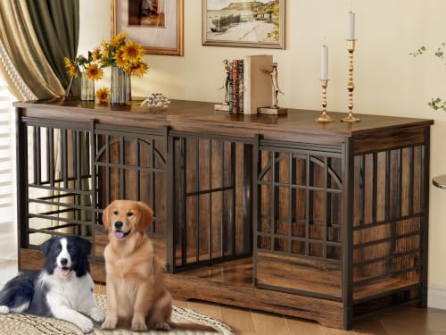 78" Double Dog Crate with Divider (Cognac Brown / 78.0"L x 23.8"W x 31.7"H)