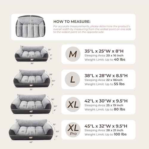 Extra Thick Orthopedic Bolster Dog Beds Large Sized Dog (Grey / 38"L x 28"W x 8.5"H)