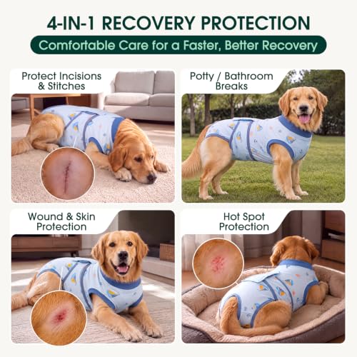 Recovery Suit for Dogs Cats (X-small (Back:8.3-11.4'', Weight:4-7 Lb) / Ocean Dive)
