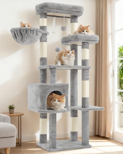 55.1'' Cat Tree Tower for Indoor Cats (55.1 inch / Light gray)