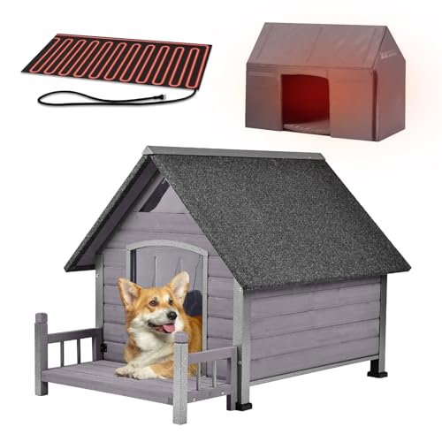 Heated Dog House with Insulated Liner (Grey-Heated / Medium)