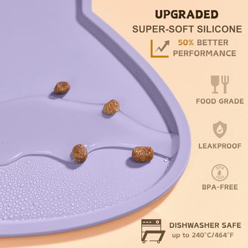 Cat Food Mat Silicone Non Slip Dog Bowl Mat Waterproof Cat Feeding Mat Stop Food Spills and Water Messes Out to Floor Pet Food Mat (Periwinkle Blue / 17" x 10")