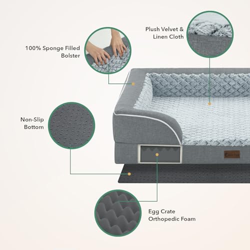 Waterproof Orthopedic Dog Bed for Medium Dogs (Grey / 35.0"L x 22.0"W x 7.0"Th)