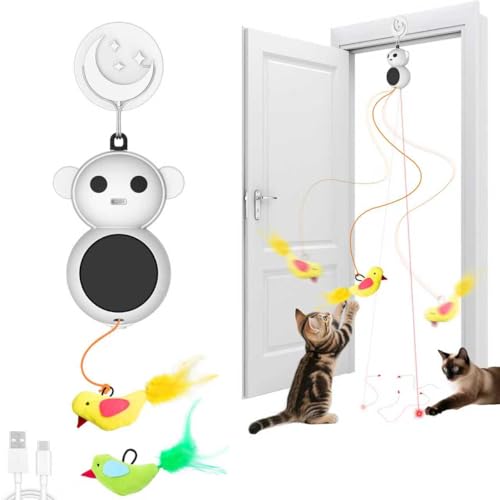 Automatic Laser Cat Toy with Interactive Flying Bird Feather (Natural White)
