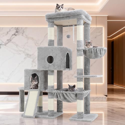 Cat Tree Tower with Plush Steped Condos (50 inches / Light Gray)