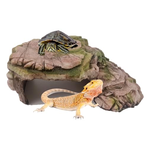 Turtle Basking Platform Resin Bearded Dragon Hides and Caves with Ramp Reptile Resting Terrace Turtle Tank Decorations for Frogs (hideout)