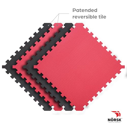 Reversible Gym Exercise Mats 3 (Red / Black / 8 Tiles - 32 Sq. Ft.)