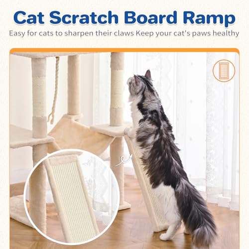 63" Multi Level Cat Tree Tower for Indoor Cats (Beige)