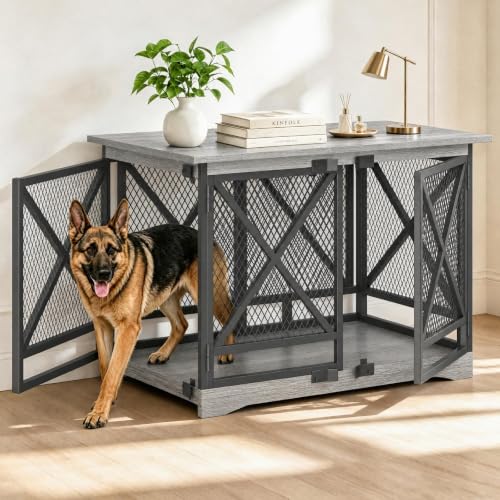 48" Dog Crate with Wheels (Gray-3 / 46.5"L x 29.1"W x 32.7"H)