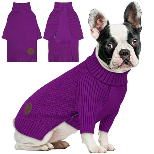 Dog Sweater Long Sleeve Knitted Turtleneck Pullover Warm Clothes (Purple / Large)