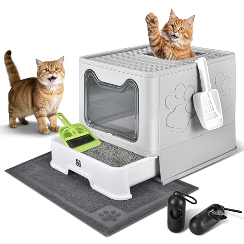 Covered Cat Litter Box (Pale Grey)