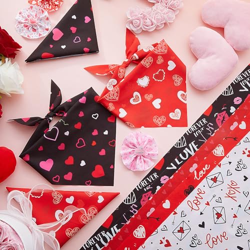 50 Pcs Valentine's Day Dog Bandanas Bulk for Dogs Soft Bibs Adjustable Triangle Heart Lips Bandana for Small Medium Large Pet Costume (Valentine / 25.6 x 17.7 x 17.7 Inch)