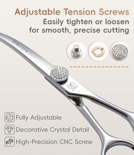 40° Extra Curved 7.5‘’ Super Curved Dog Grooming Scissors with Jewelled Screw 440C Stainless Steel Pet Grooming Bending Scissors with Symmetrical Handle for Groomer and Home User (Curved 40° / 7.5")