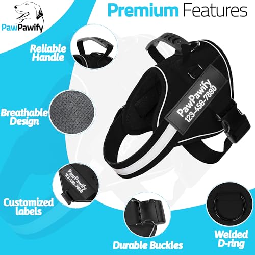 Custom No Pull Dog Harness with Name and Phone Number (XL (60-85 LBS) / New Black)