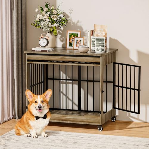 32" Dog Crate Furniture (Greige / 32.5"L x 22.0"W x 29.5"H)