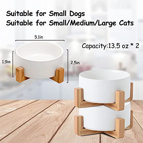 White Ceramic Cat Dog Bowl Set with Stand (White / Puppy/Small Size Dogs & Cat Bowls 400ML*2)