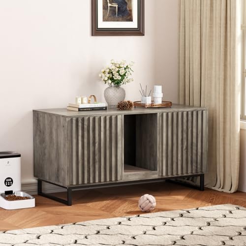 Double Litter Box Enclosure (Grey / 47.6"L x 21.5"W x 26"H)