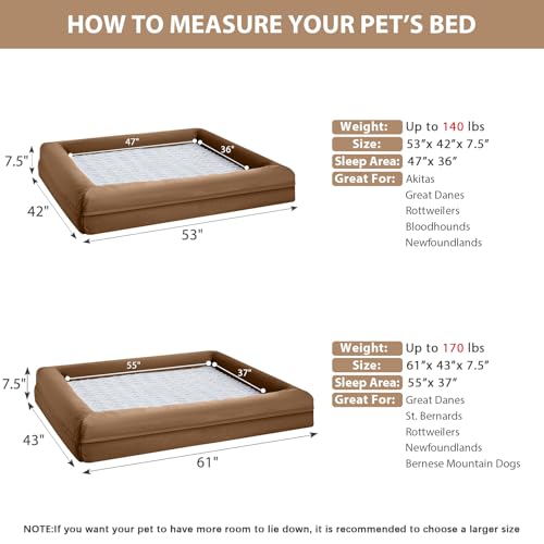 XXXL Big Large Orthopedic for Senior Dog Bed Comfy Sleeping (Brown / XXX-L (53x43x7.5in))