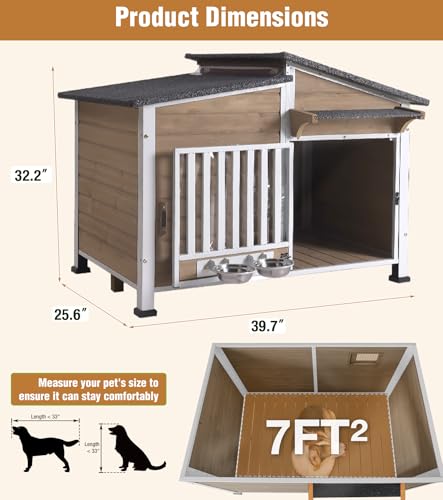 Dog House Outdoor Reinforced Iron Frame and Rotating Bowls