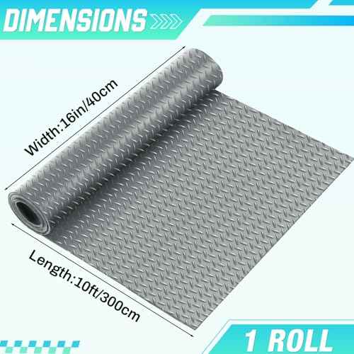 16 in X 10 ft Rubber Diamond Plate Garage Floor Mat (Diamond Plate / 16 in x 10 ft / Grey)