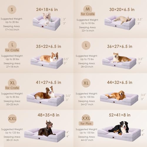 Orthopedic Dog Beds Large Sized Dog (Lilac / 41.0"l X 27.0"w X 6.5"th)