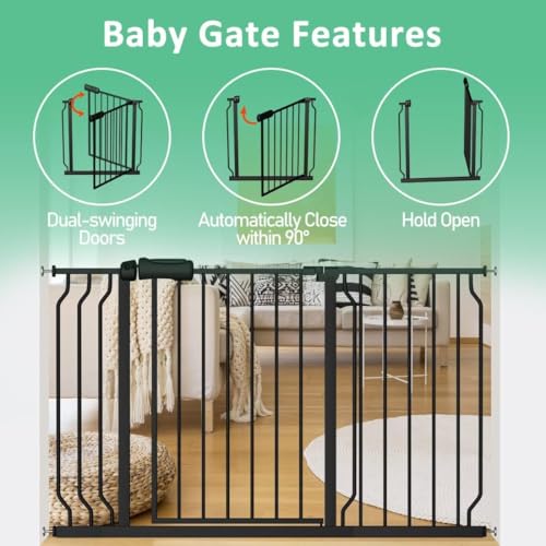 57.48 62.20" Extra Wide Pressure Mounted Baby Gate 30" Tall Black (Black / 57.48-62.20"/146-158cm)