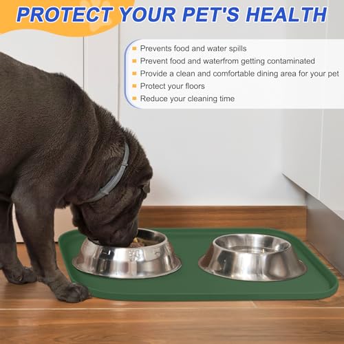 Waterproof Silicone Pet Food Mat with Raised Edge for Dog & Cat (Dark Olive / 22"L x 14"W)