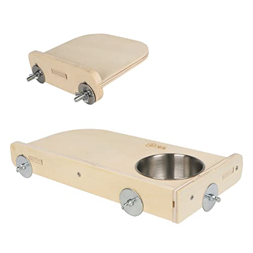 Natural Wood Chinchilla Platform Set with Feeding Bowl
