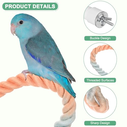2 Pack Rope Perches for Bird Cages (Pink Blue / 31.5 in)