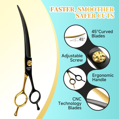 45° Super Curved Dog Grooming Scissors 7.5" CNC 440C Blades (Black&gold)