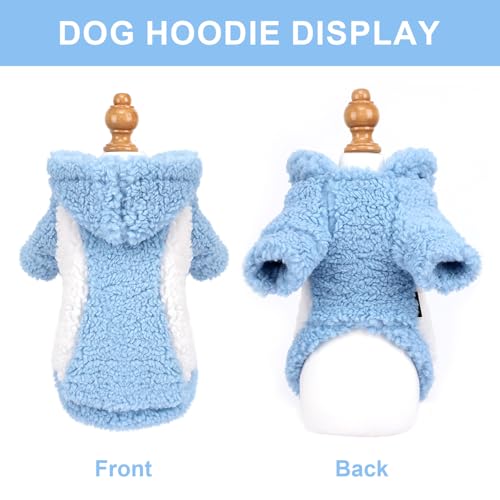 Dog Hoodie Pet Clothes Sweater with Hat Soft and Warm Cold Weather for Small Patchwork Hood (X-Small (Chest 12.2 in) / Blue)