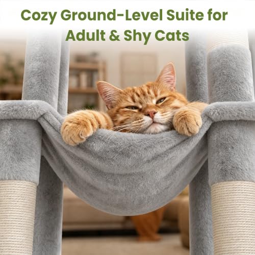 Cat Tree Tower for Indoor Large Adult Cats (Light Grey)