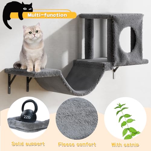 12-in-1 Cat Wall Shelves, Luxury Wall-Mounted Cat Shelves, Dark Gray (Dark Gray / Set of 12)