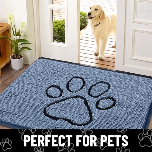Dog Door Mat for Muddy Paws (40"X32" / Airy Blue and Black)