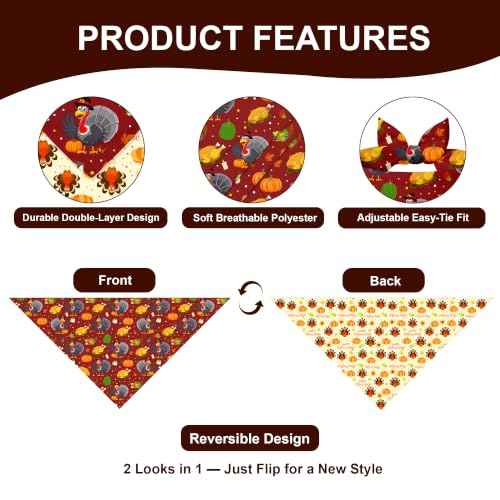 Thanksgiving Dog Bandana for Large Dogs (Thanksgiving- Brown/Beige (2 Sided) / X-Large)