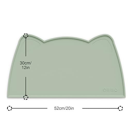 Cat Food Mat Silicone Pet Feeding Mat (20"L x 12"W / Sage Green)