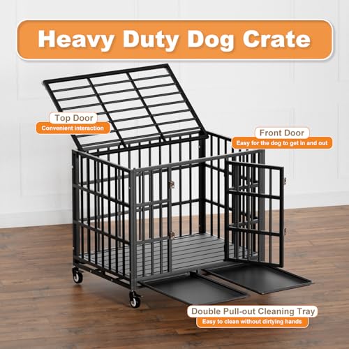 37 Inch Heavy Duty Dog Crate with Wheels (37.0"L x 25.2"W x 27.8"H)