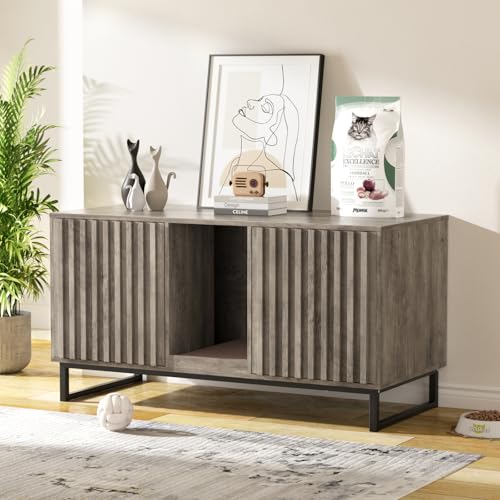 Double Litter Box Enclosure (Grey / 47.6"L x 21.5"W x 26"H)