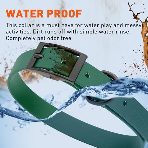 Biothane Waterproof Dog Collar Strong Coated Nylon Webbing with Black Hardware Odor (W3/4" x L15-18" / Hunter Green)