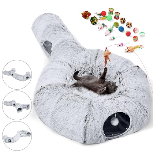 Cat Tunnels Bed with 1 Straight Tunnel and 20 Pet Toys (Cat Tunnel+Additional Straight Tunnel)
