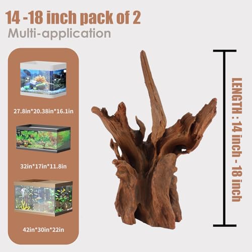 Natural Large Aquarium Driftwood for Fish Tanks & Reptile Terrariums (Large Mopani Driftwood 14 to 18 Inch (Pack of 2))