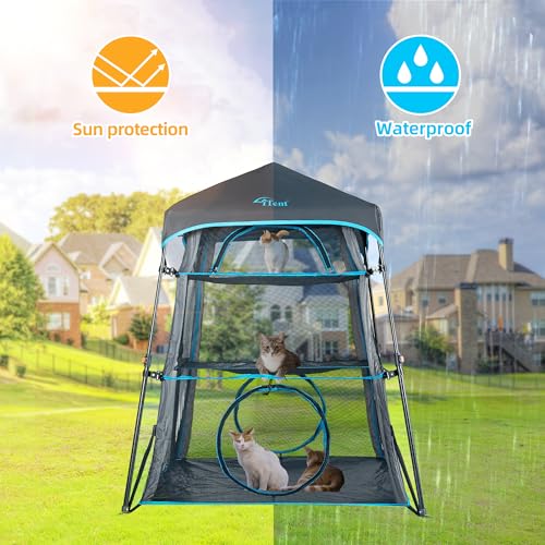 Cat Enclosure Kitten and Cat Tower Tent for Indoor and Outdoor (Blue)