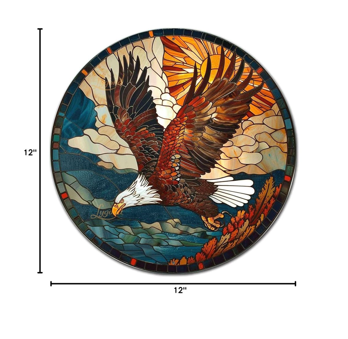 Metal Sign Tin Sign Circular Stained Glass American Bald Eagle Bathroom Signs for Home for Garden 12×12 Inches (12×12 Inches / American Bald Eagle-3)