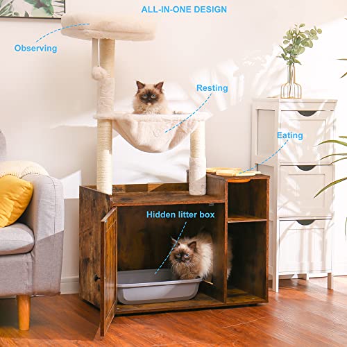 Cat Tree Tower (L (28.3"×17.7"×48.0") / Rustic Brown)
