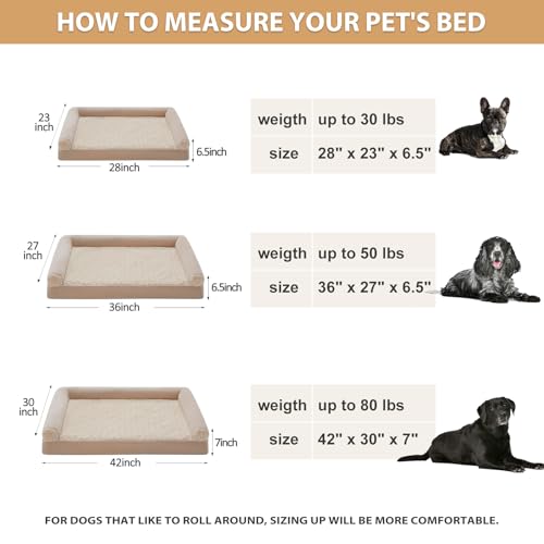 Orthopedic Washable XLarge Dog Bed for Senior Dog Cozy Sleep (42"l x 30"w x 7"th / Beige)